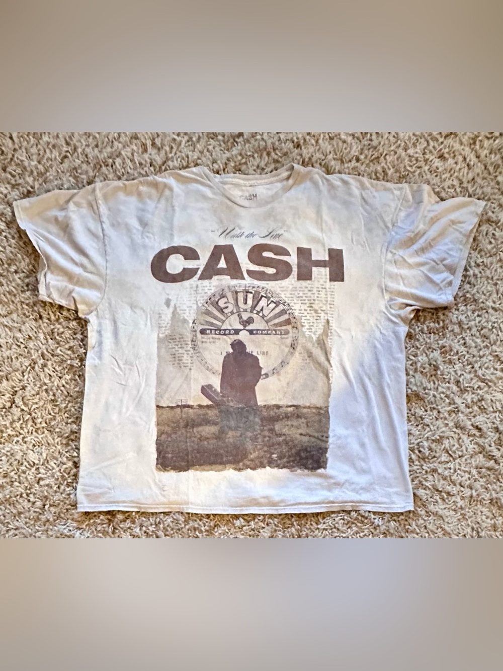 Johnny Cash Graphic Tee - White with Brown Print L/XL